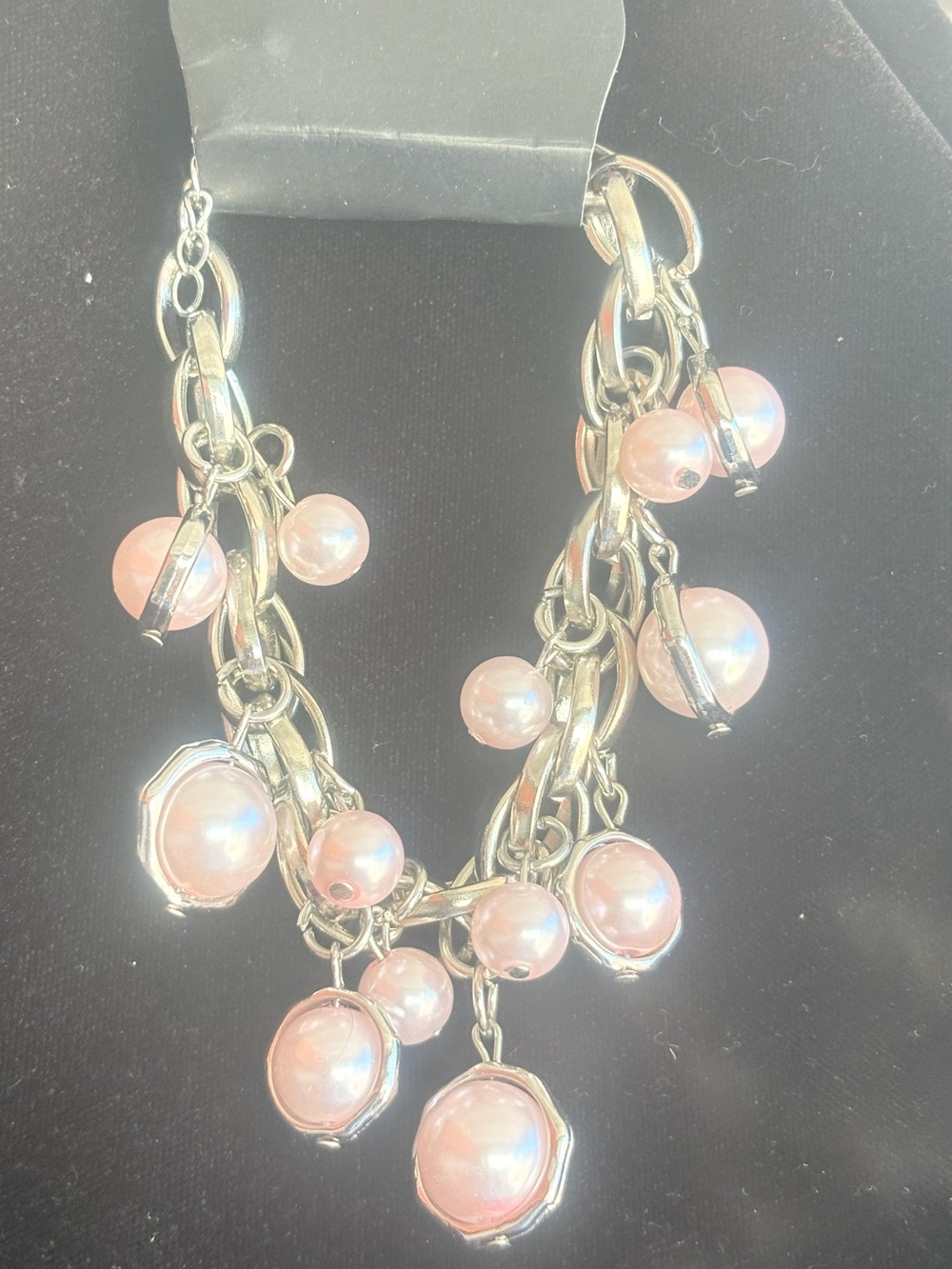 Silver tone Chain bracelet with Pink Pearl Charms